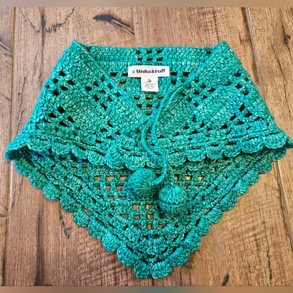 misha and puff crochet scarf in emerald green - Picture 6 of 9